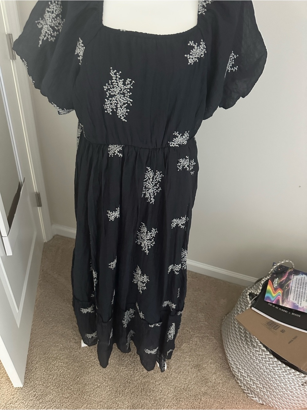 Polagram Black Dress with White Floral Embroidery - Picture 8 of 9